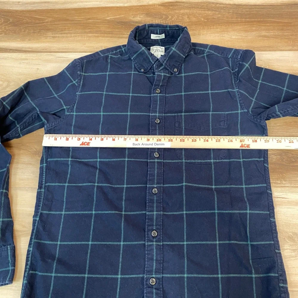 J.Crew Brushed Twill Shirt Mens Small Slim Button Down Navy Large Square Plaid